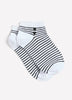 Black and White Striped Ankle Socks with Double Heart Embroidery