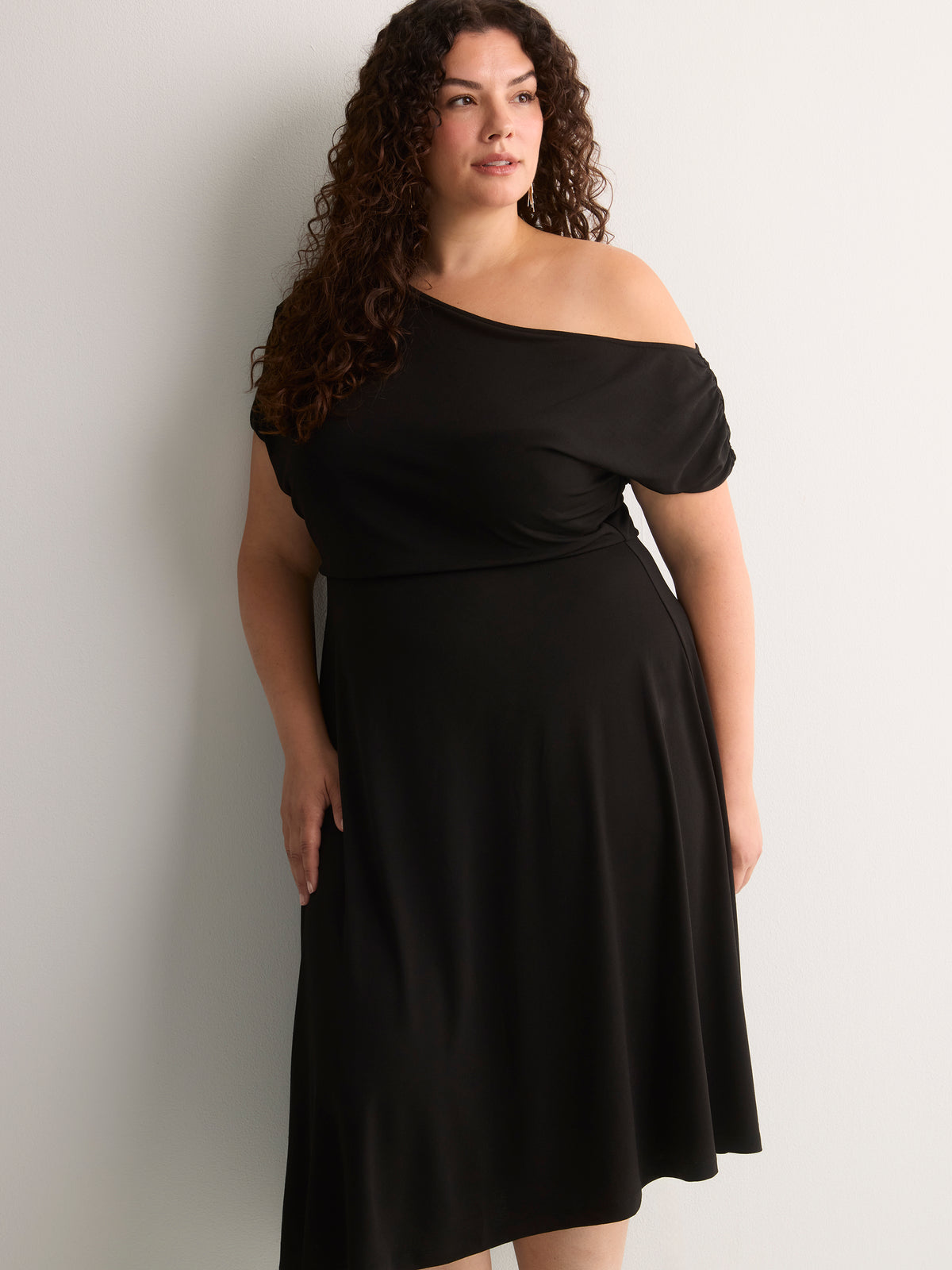 Asymmetrical Off-Shoulder Midi Dress - Addition Elle