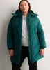 Black Hooded Knee-Length Stretch Puffer Jacket