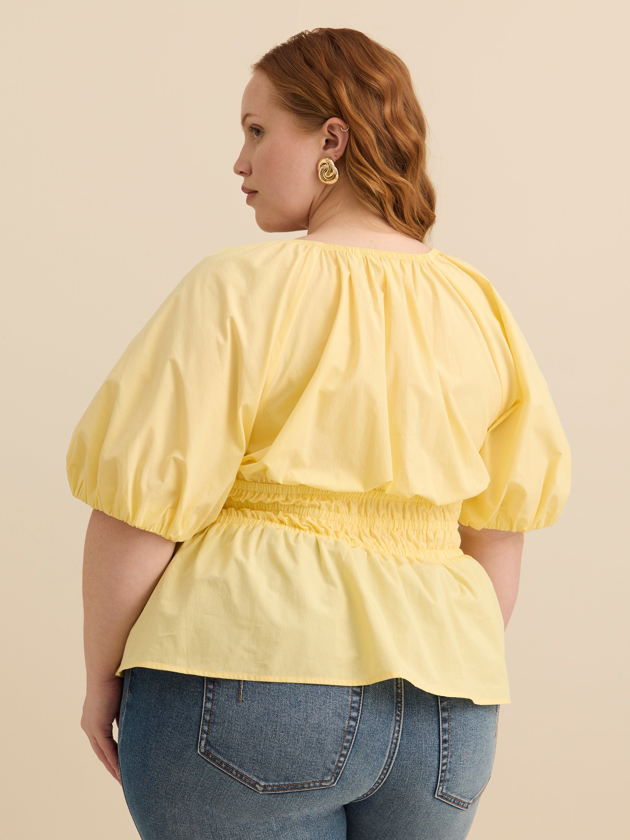 V-Neck Short Bubble Sleeve Blouse