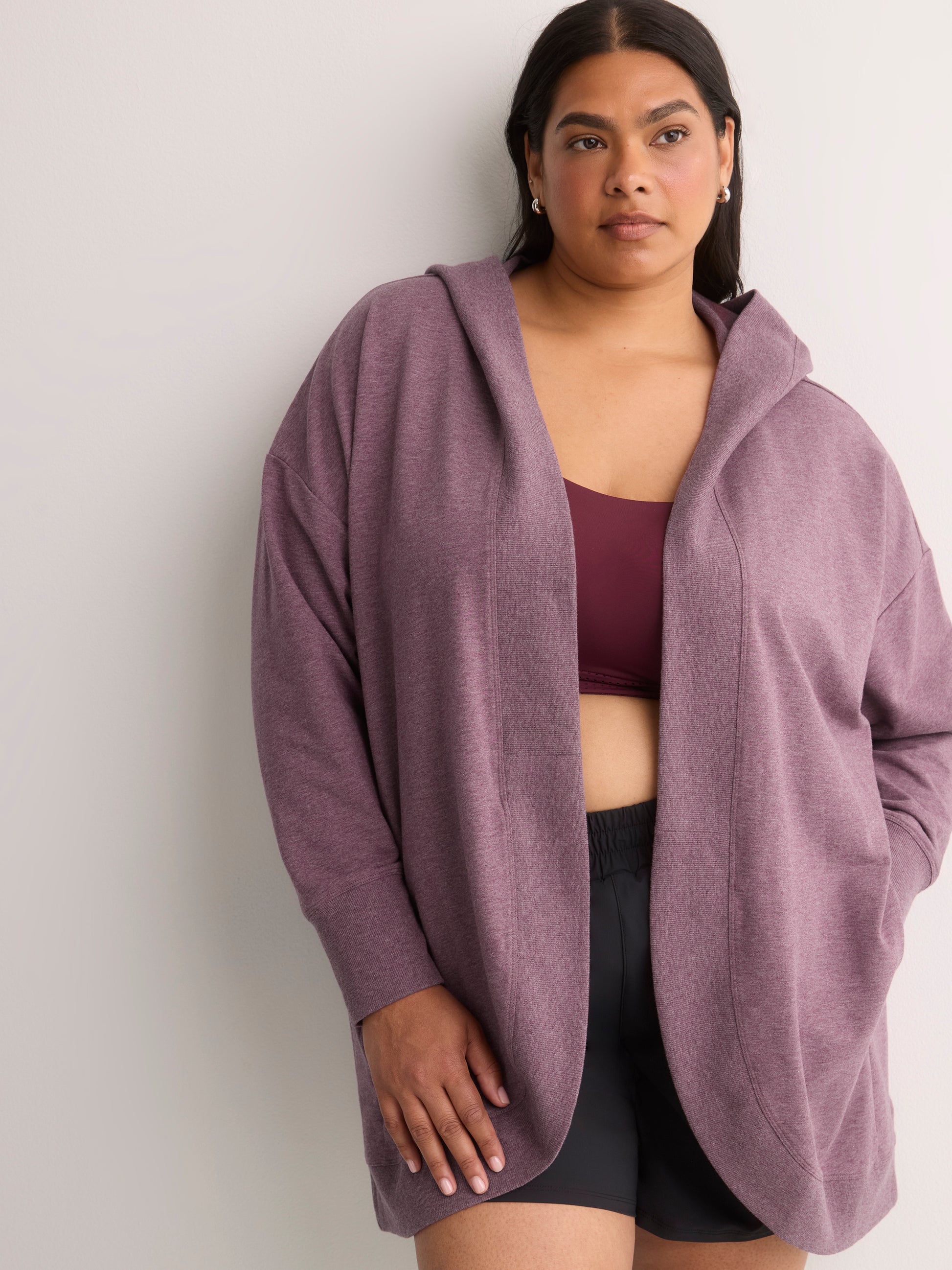 French Terry Hooded Open Cardigan - Active Zone