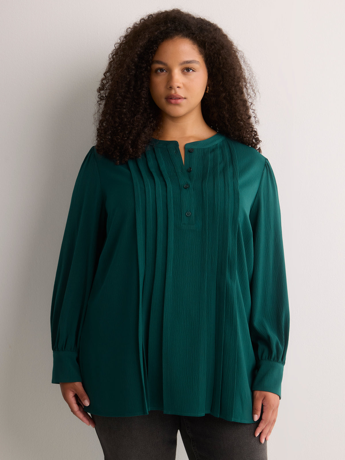Pleated Buttoned-Down Slight Swing Blouse
