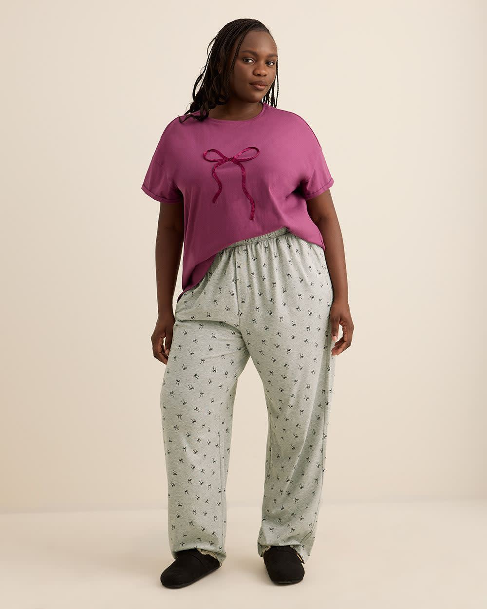 Haut de pyjama Penningtons en tricot – Coupe droite, jersey de coton, appliqué nœud en satin