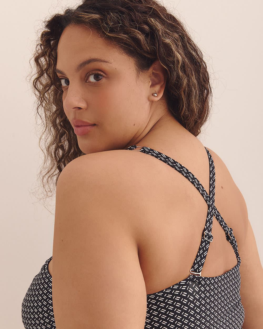 Tankini évasé noir à motif avec encolure licou