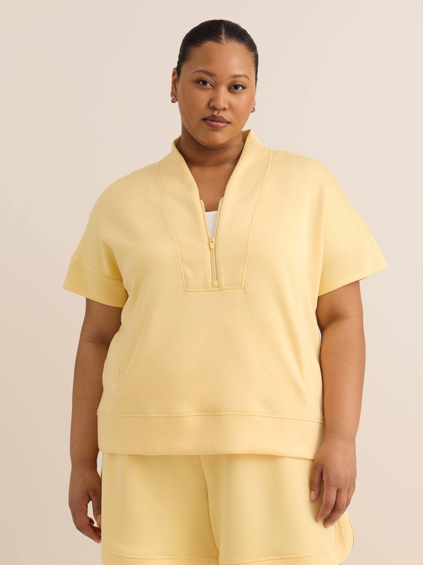 Responsible, Half-Zip High-Neck Cap-Sleeve Sweatshirt - Active Zone