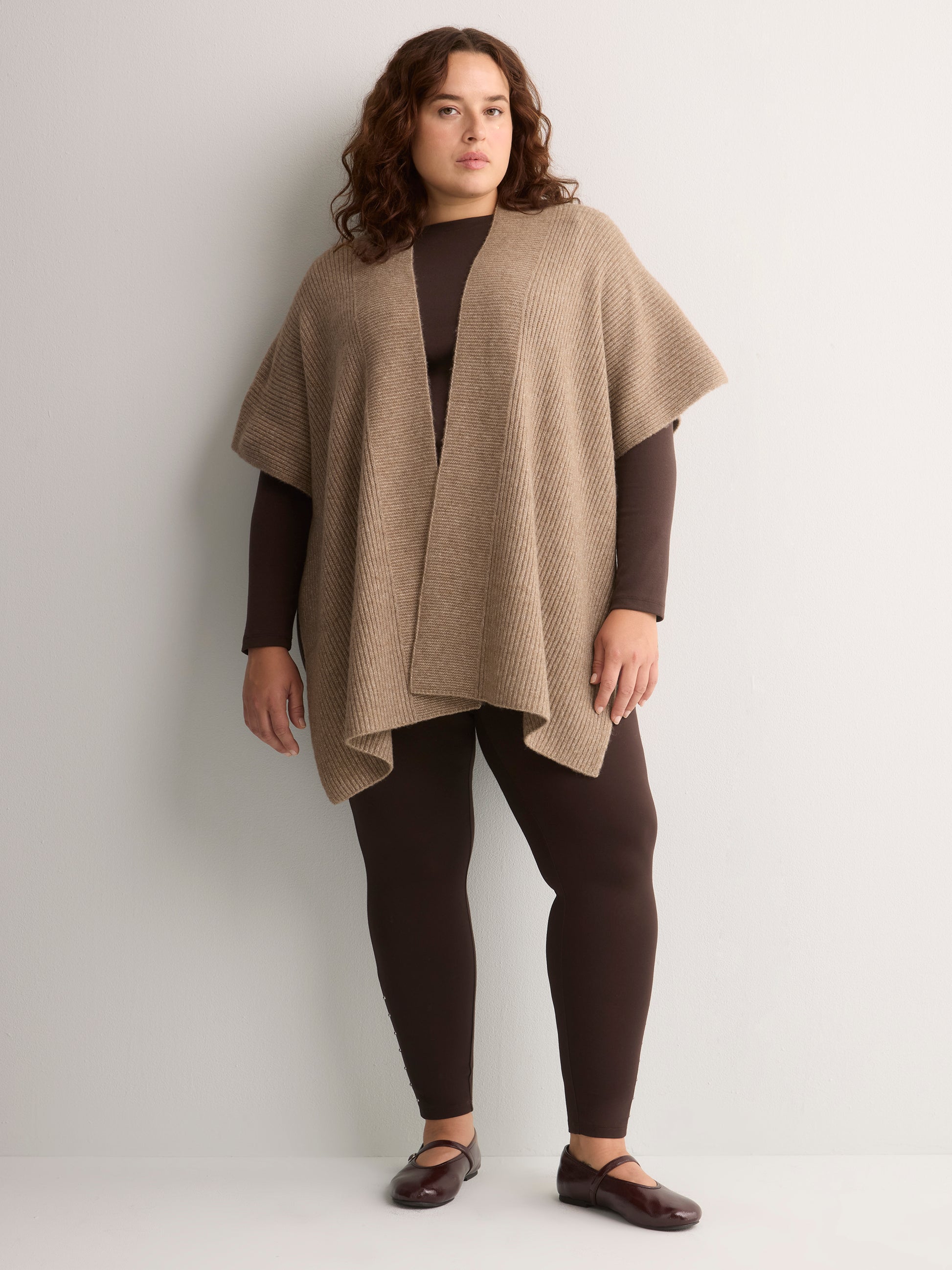 Ribbed Stitch Knit Cardigan Cape