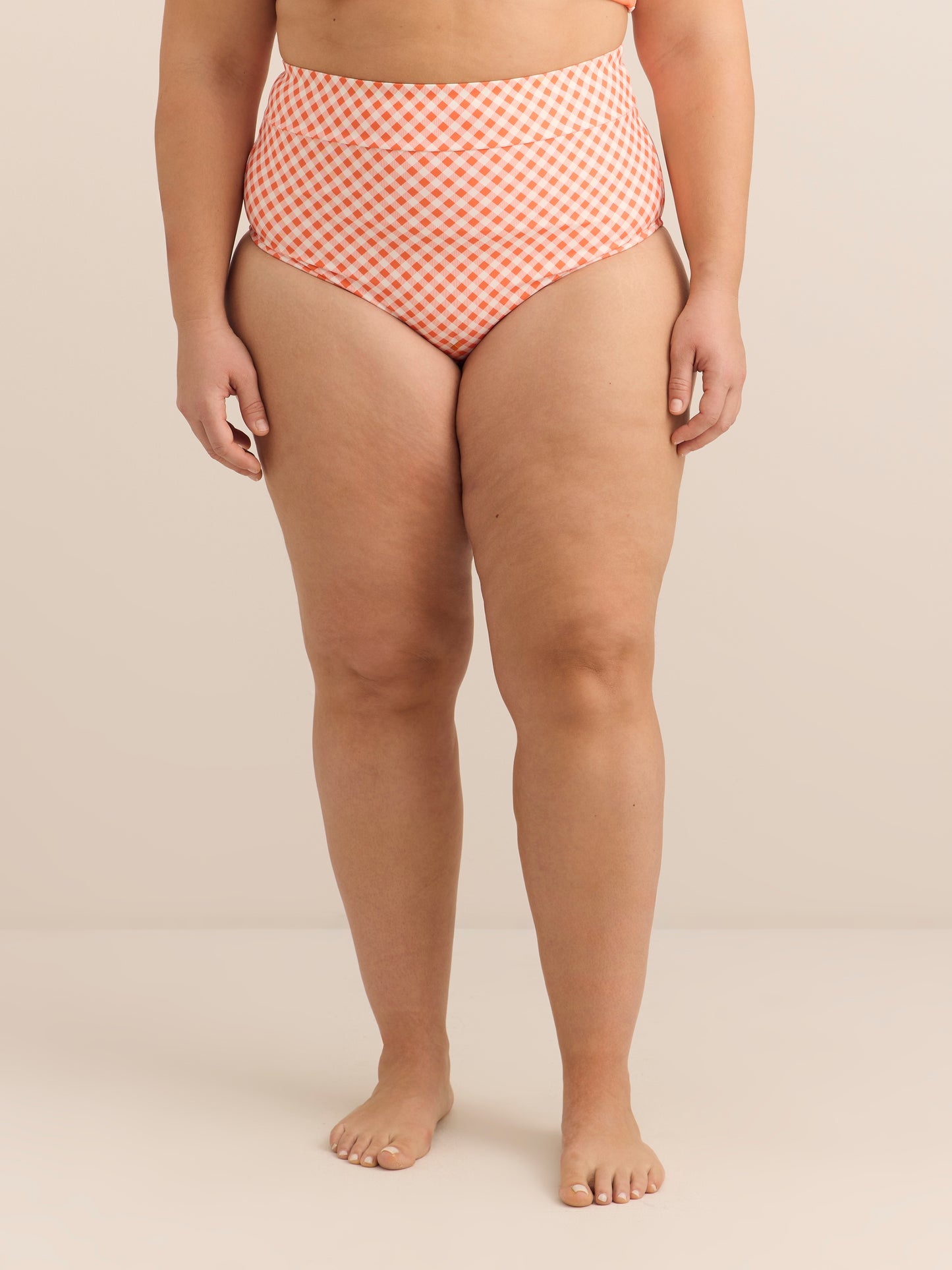 Coral Gingham High-Waist Swim Brief