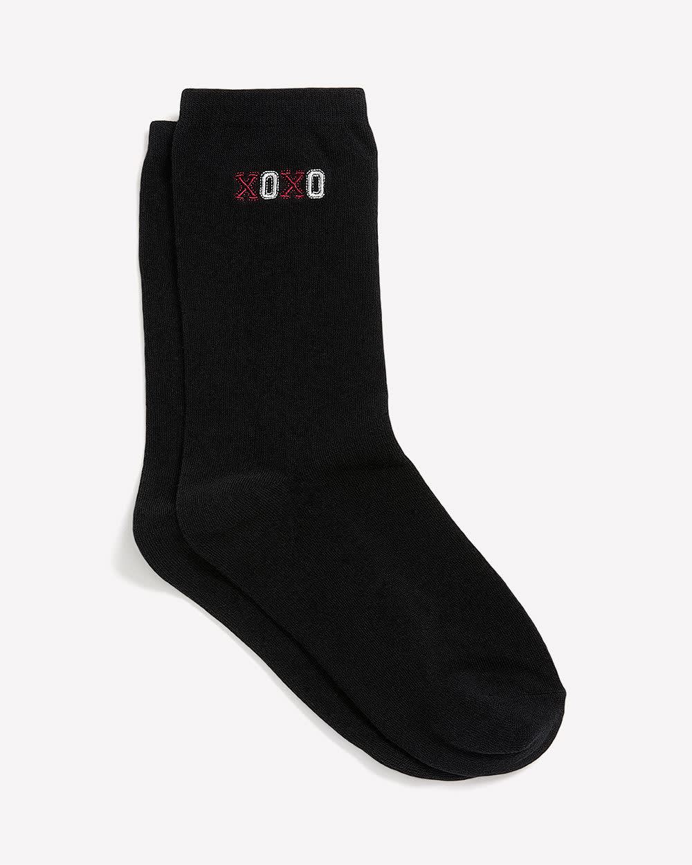Black Crew Socks with XOXO Placement Print