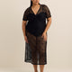 Long Crochet Knit Cover-Up Dress with Keyhole V-Neck - Cover Me