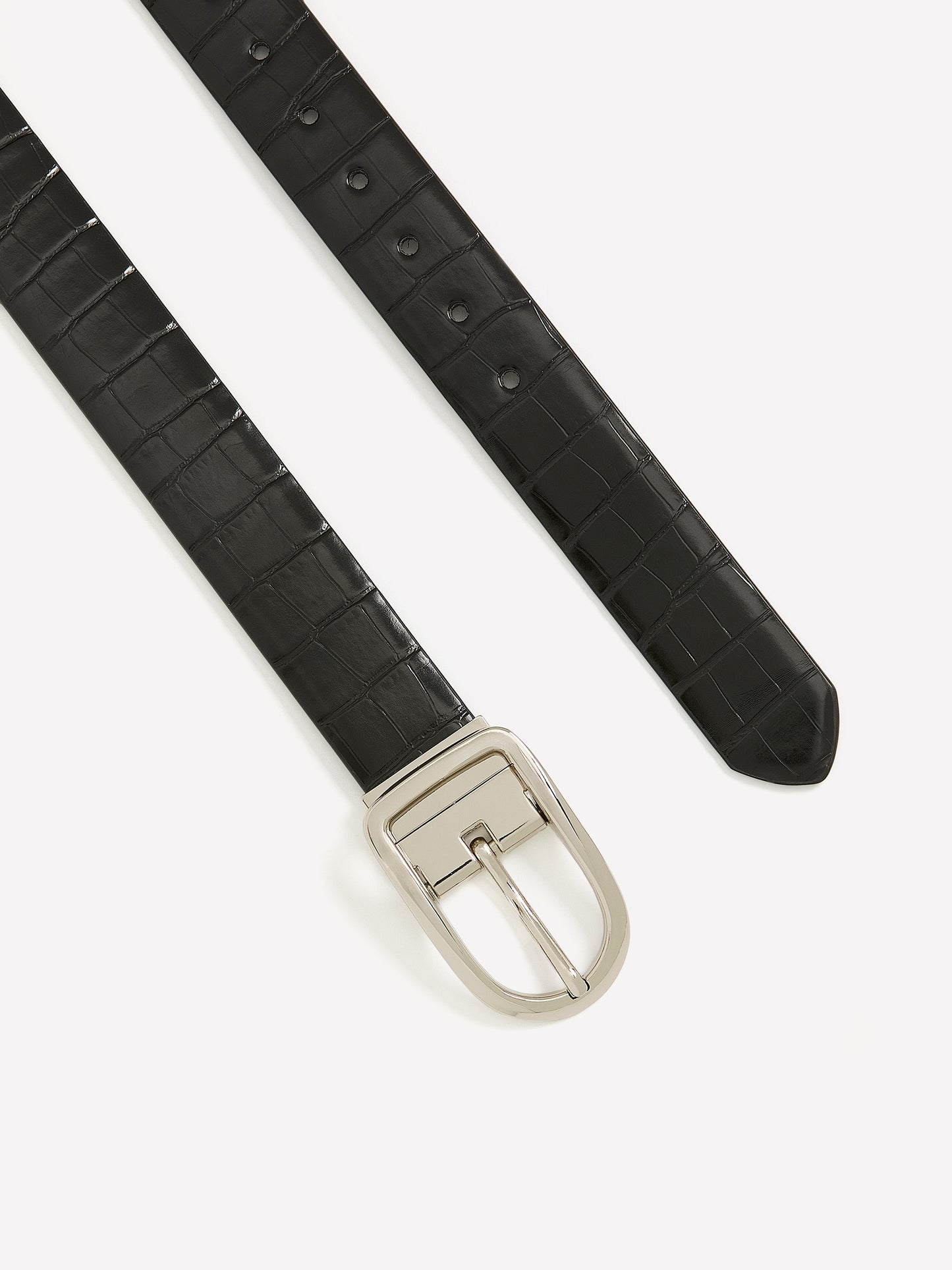 Reversible Faux Leather Denim Belt with D-Shaped Buckle