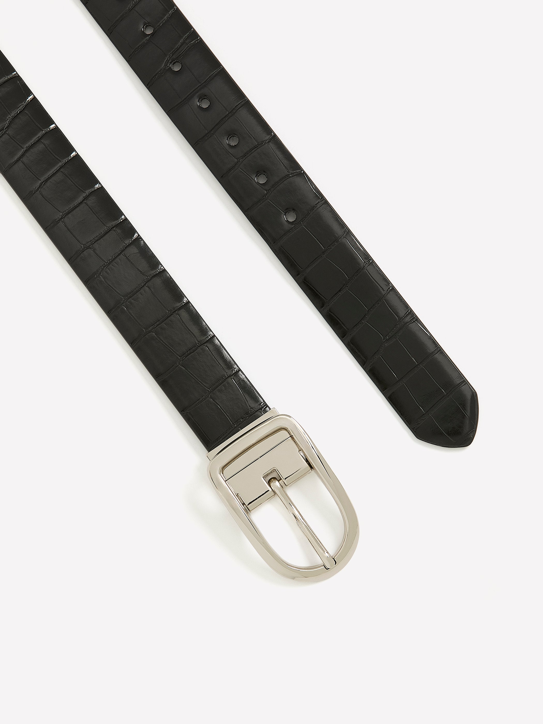 Reversible Faux Leather Denim Belt with D-Shaped Buckle