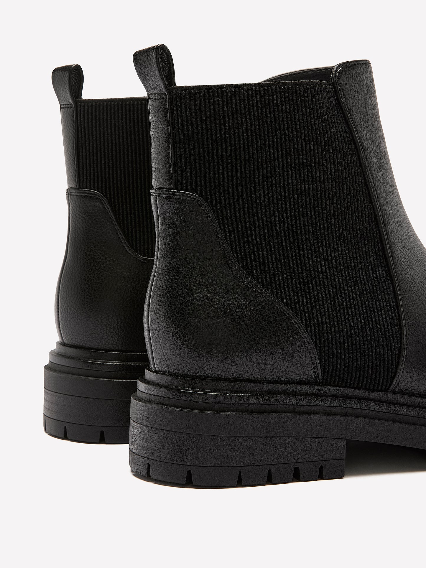 Extra Wide Width, Black Faux Leather Chunky Lug Bootie