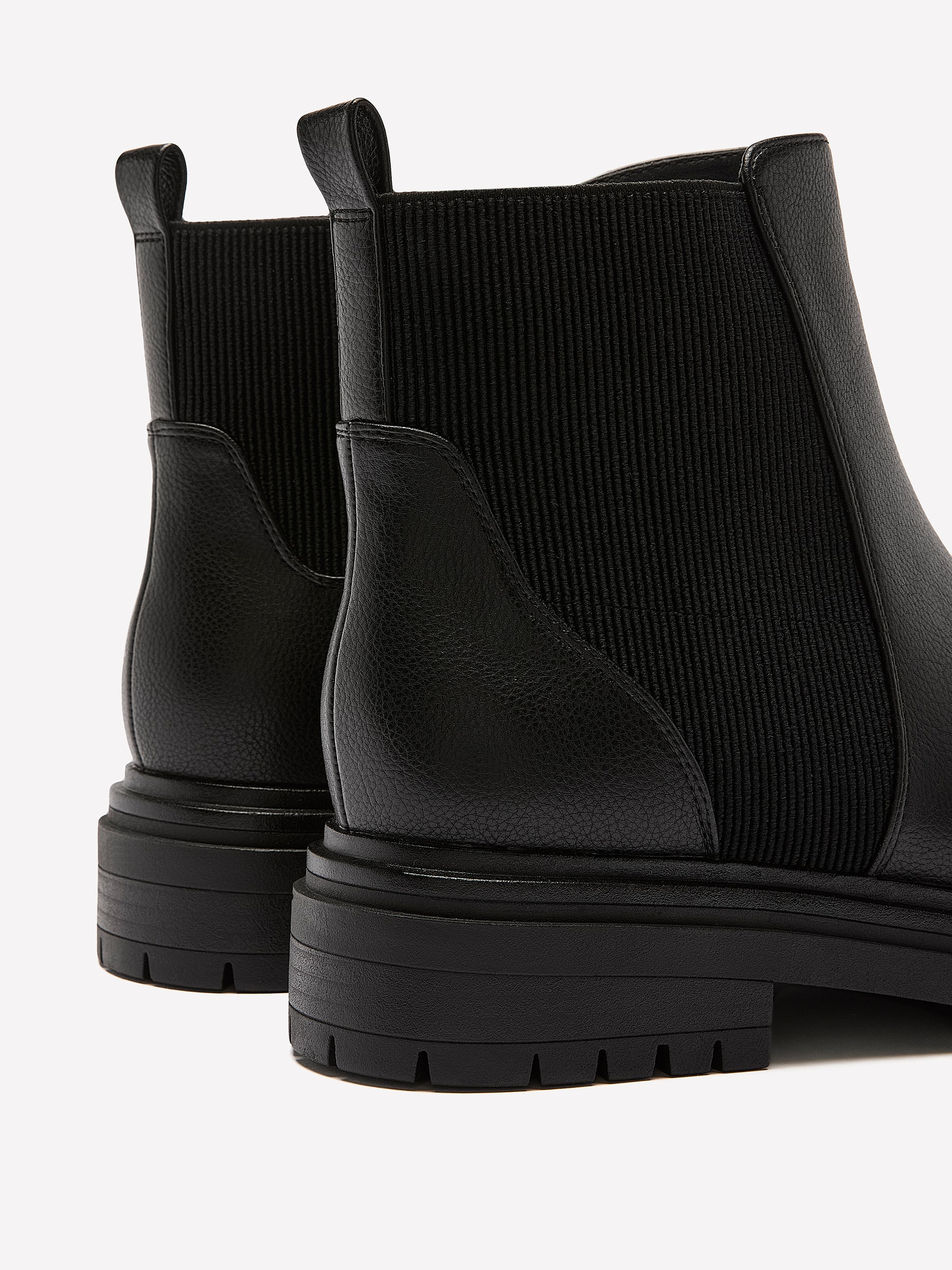 Extra Wide Width, Black Faux Leather Chunky Lug Bootie