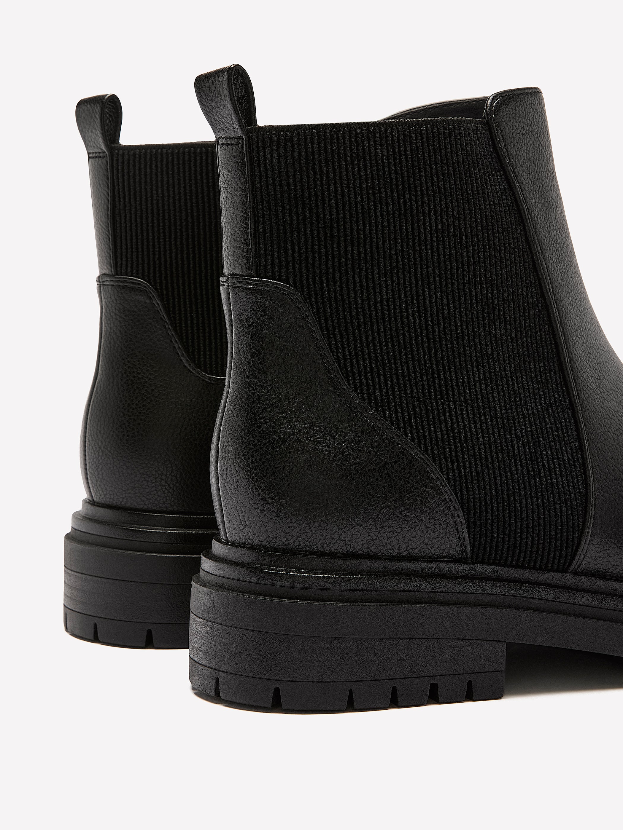 Extra Wide Width, Black Faux Leather Chunky Lug Bootie