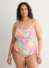 Floral Shirred Scoop-Neck One-Piece Swim Suit - Bleu by Rod Beattie