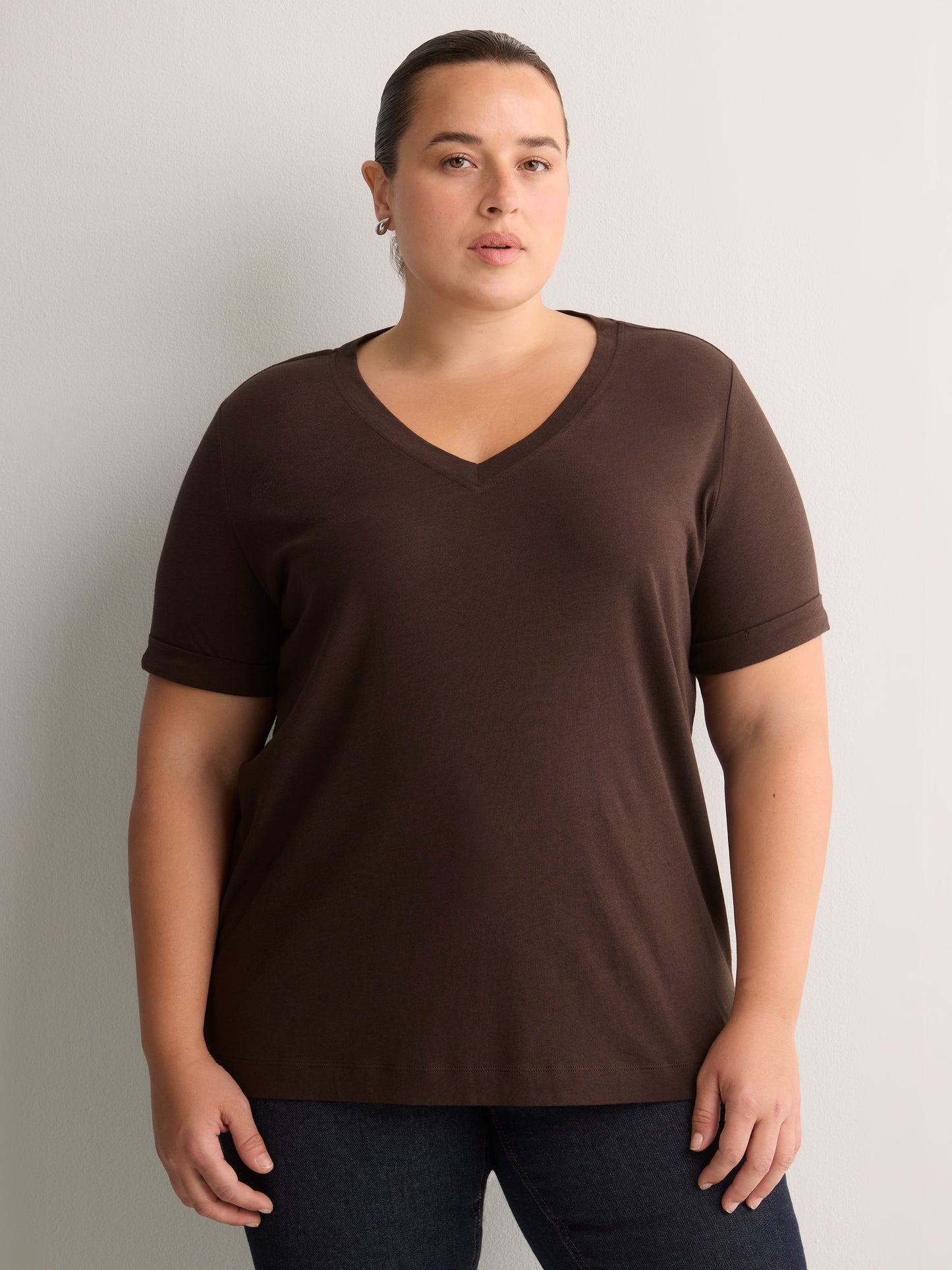 Boyfriend-Fit V-Neck Tee with Slits