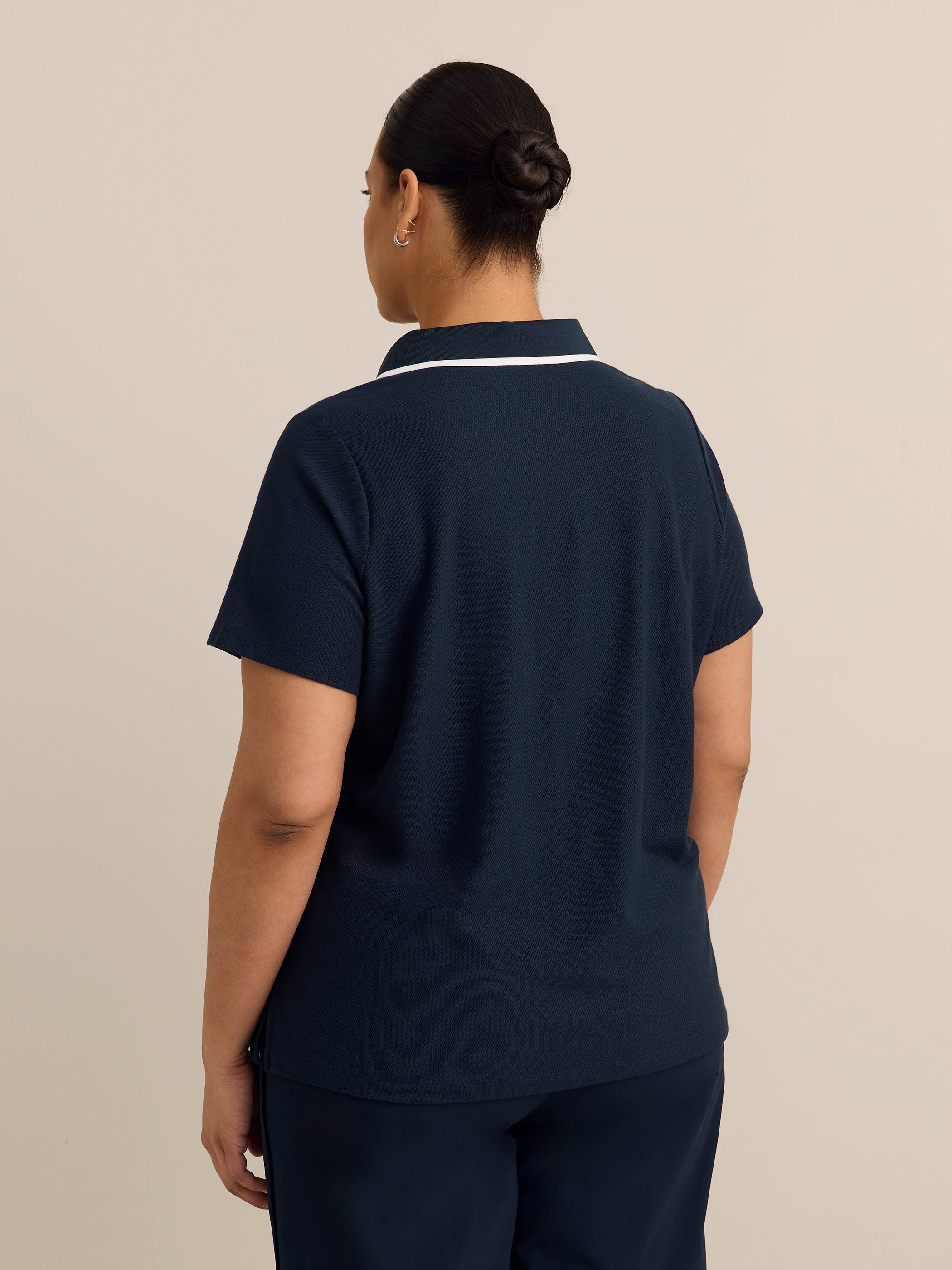 Short-Sleeve Pique Polo with Ribbed Collar - Active Zone