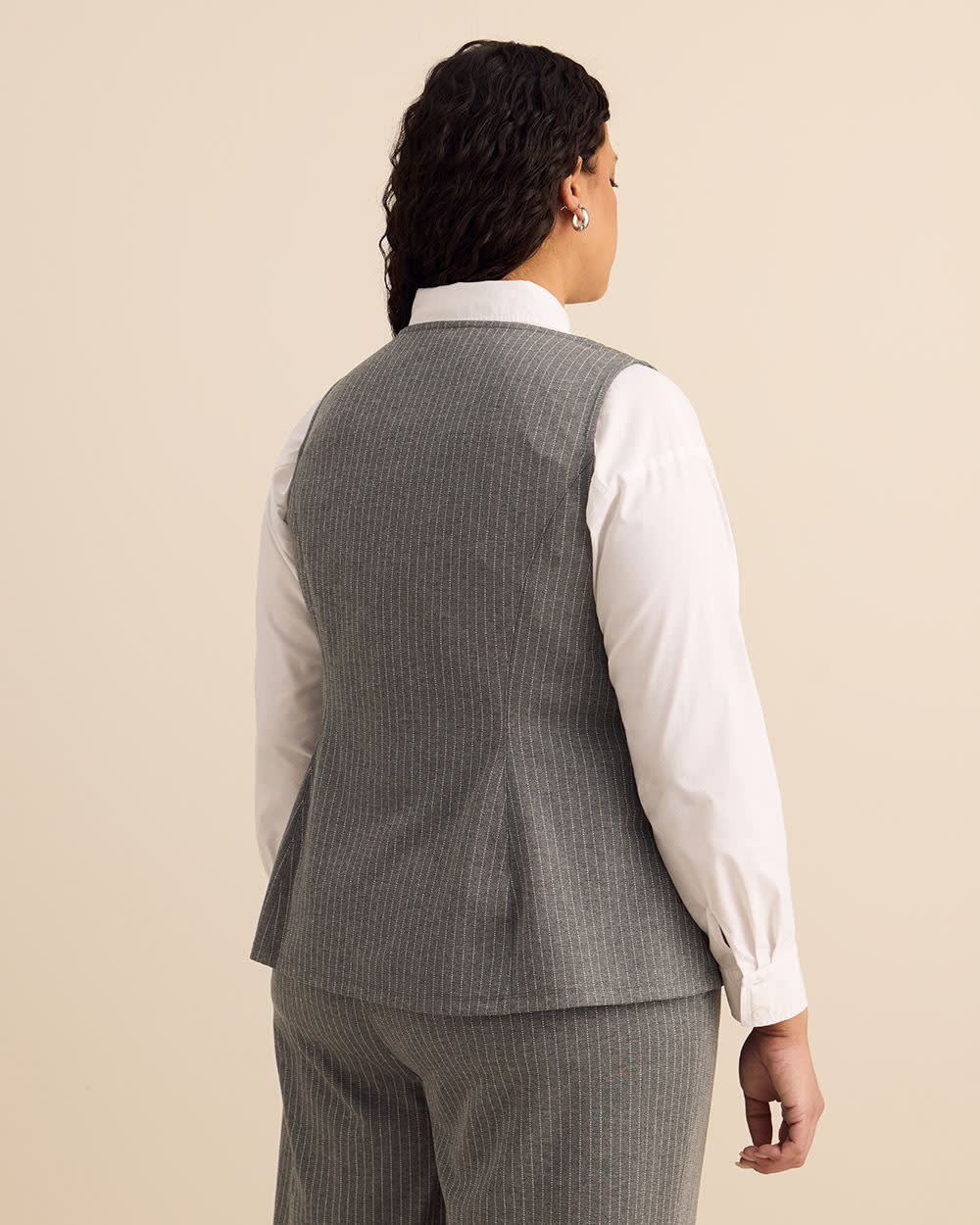 Gray Pinstripe Sleeveless Boat-Neck Top