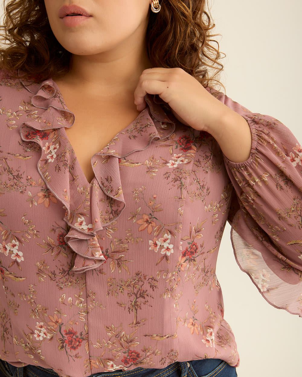 Floral Ruffled Swing Fashion Blouse - Addition Elle
