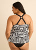 V-Neck Tankini Top with Black Ring Detail