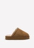 Wide Width, Microsuede Flat Platform Slippers with Faux-Fur Lining