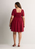 Red Square-Neck Smocked-Back Short Dress