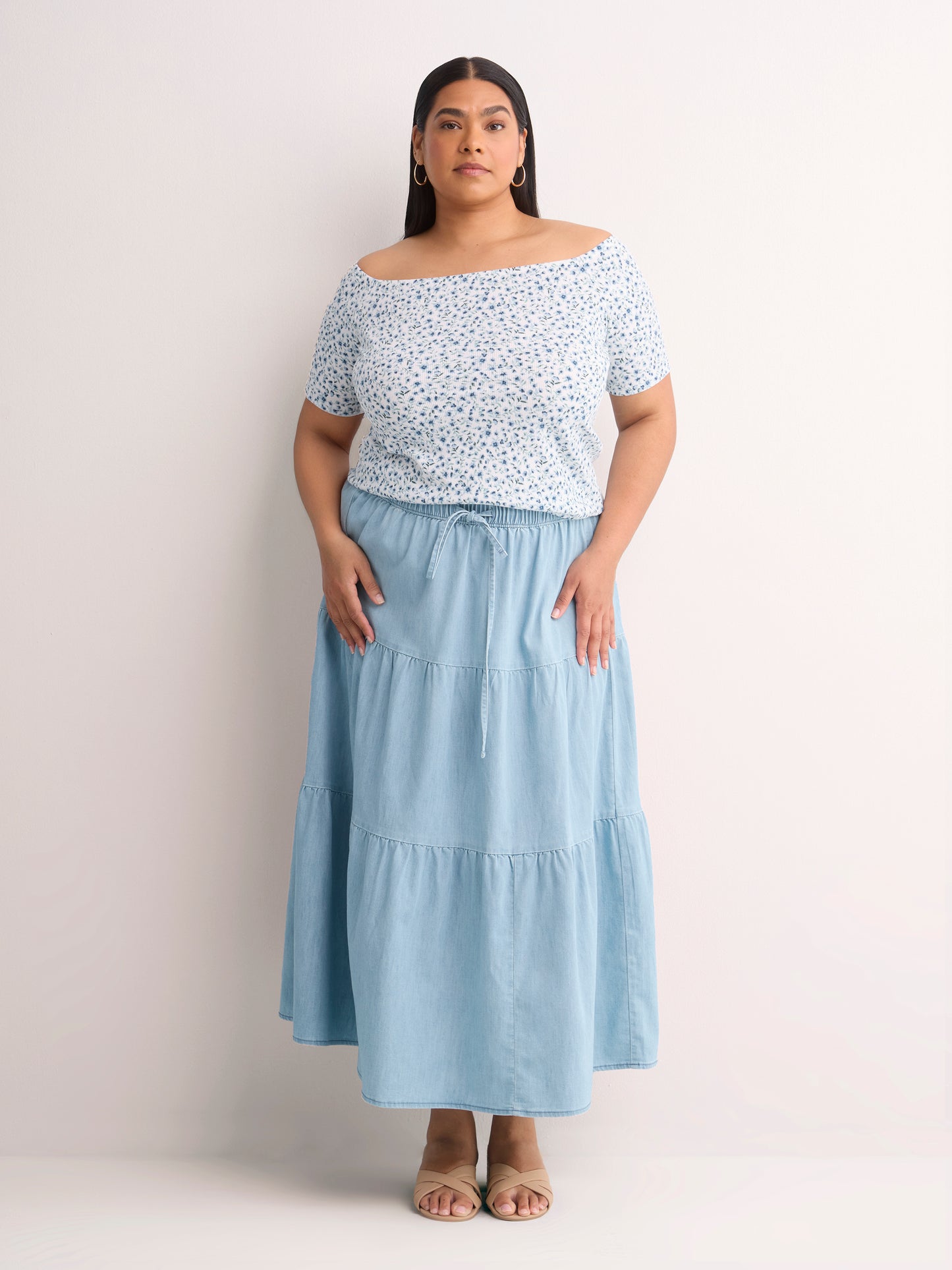 Off-Shoulder Ribbed Knit Fitted Top