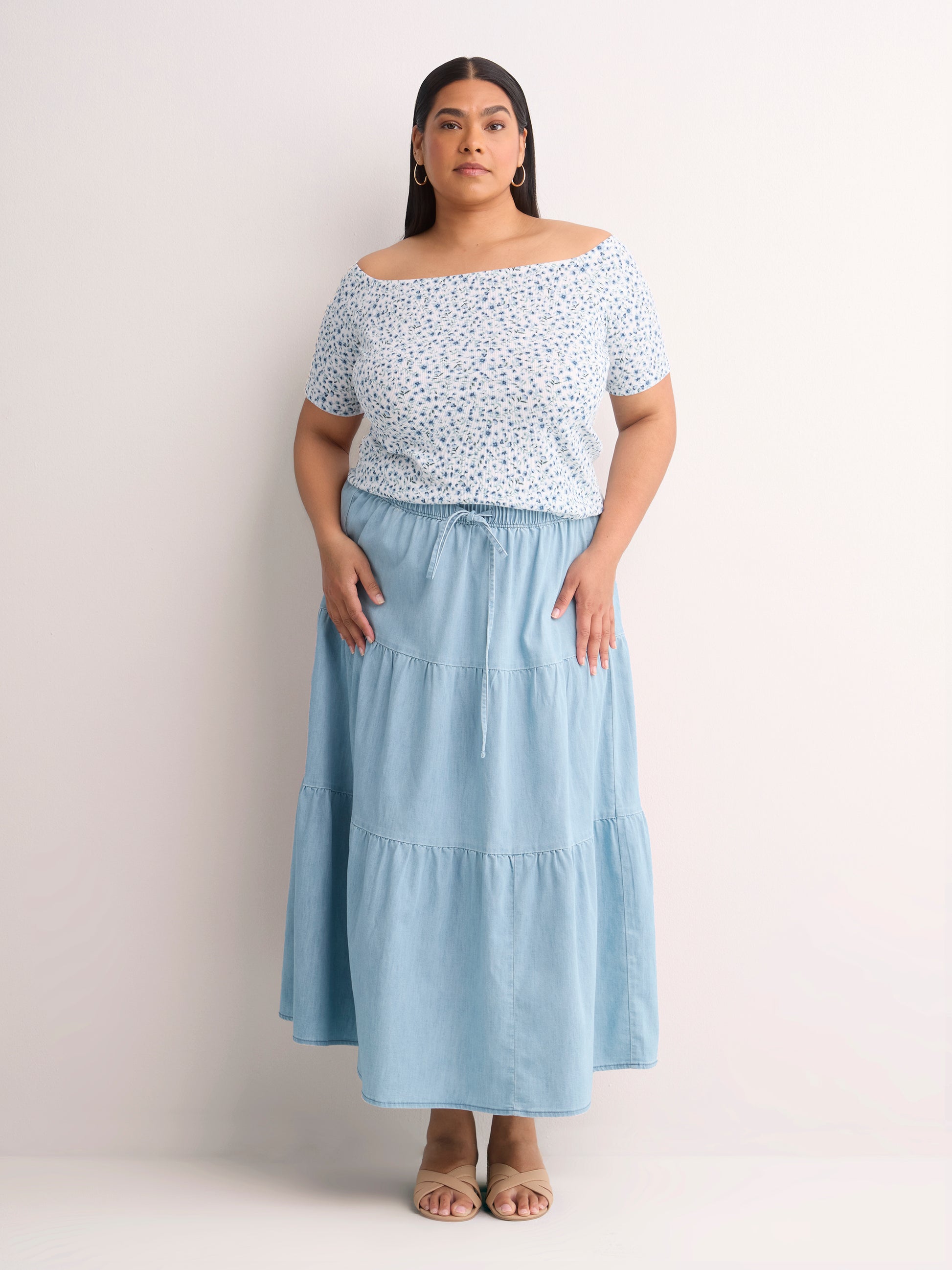 Off-Shoulder Ribbed Knit Fitted Top