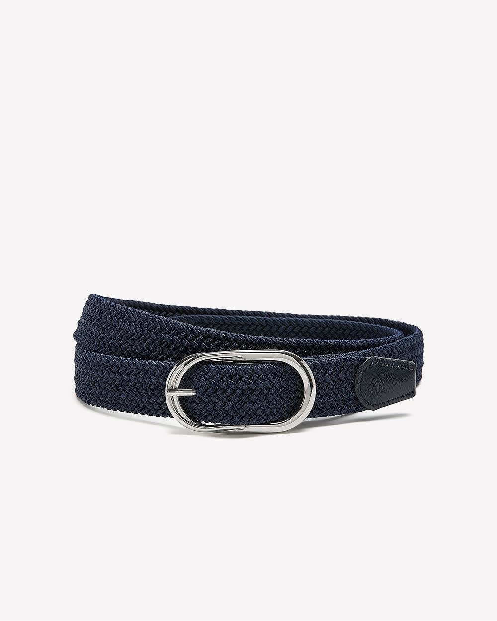 Stretch Denim Belt with Oval Buckle