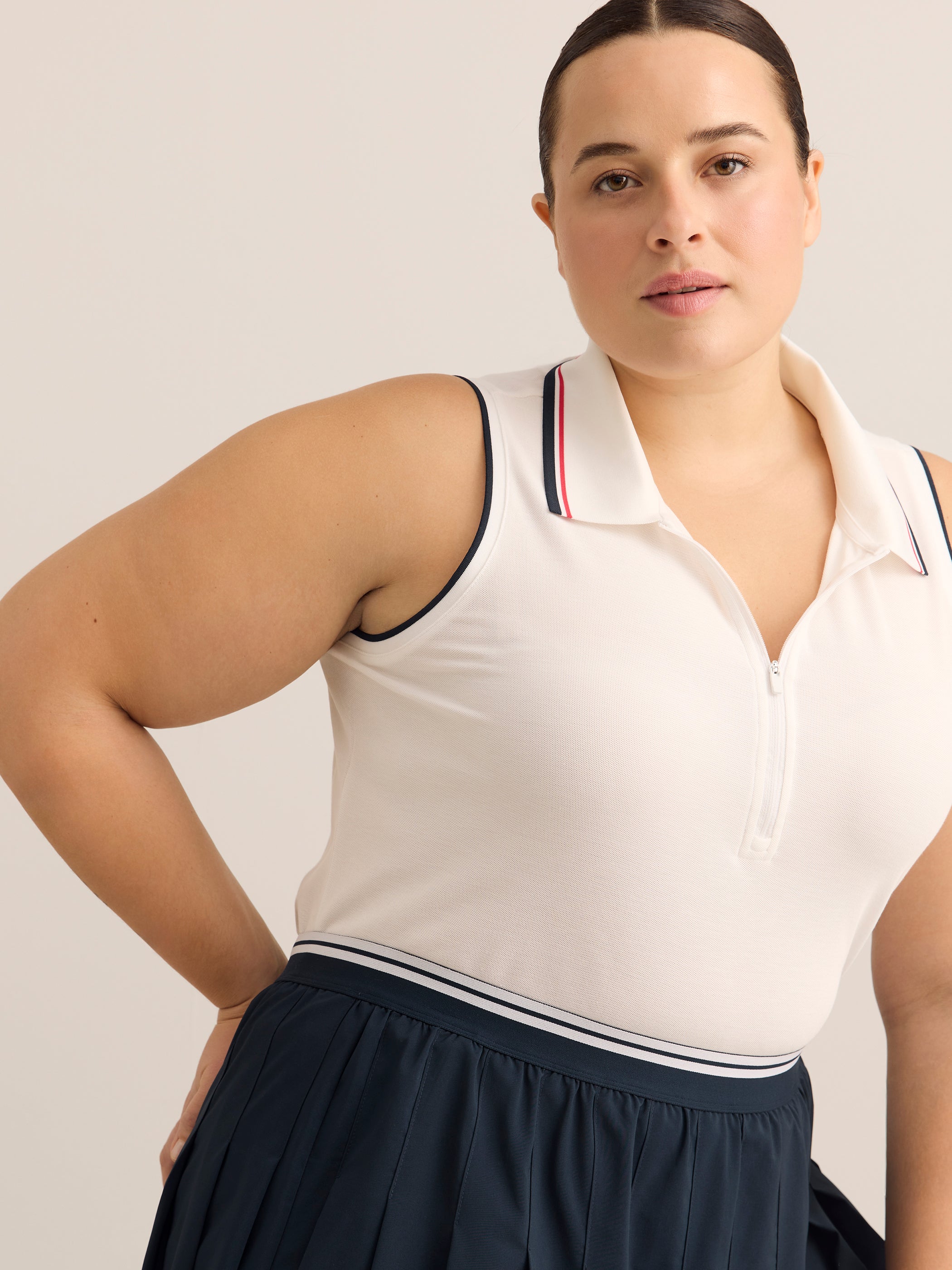 Active Zone Sleeveless Pique Knit Polo Top Plus Size Women's