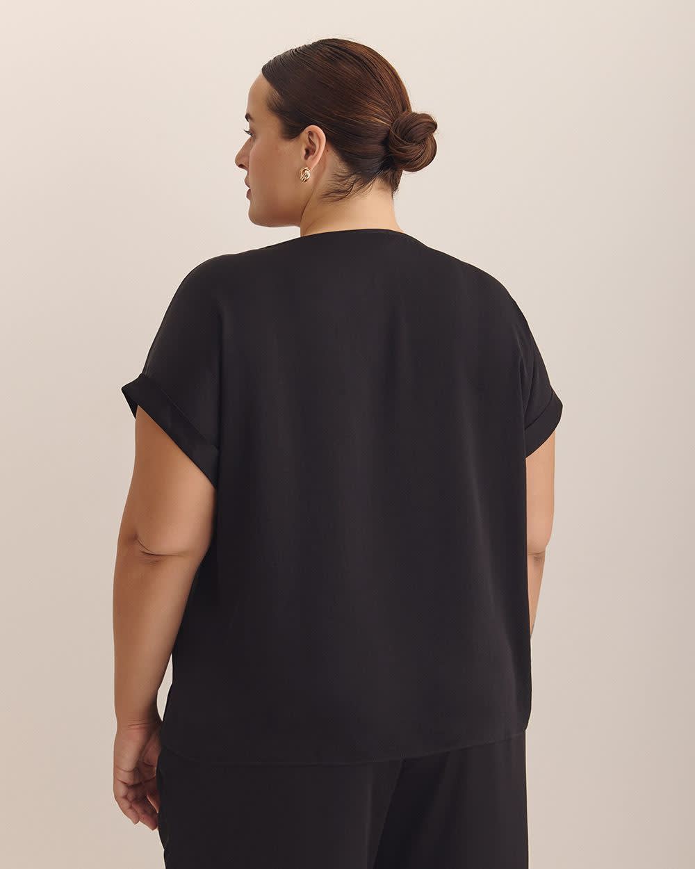 Satin Boat-Neck T-Shirt Blouse