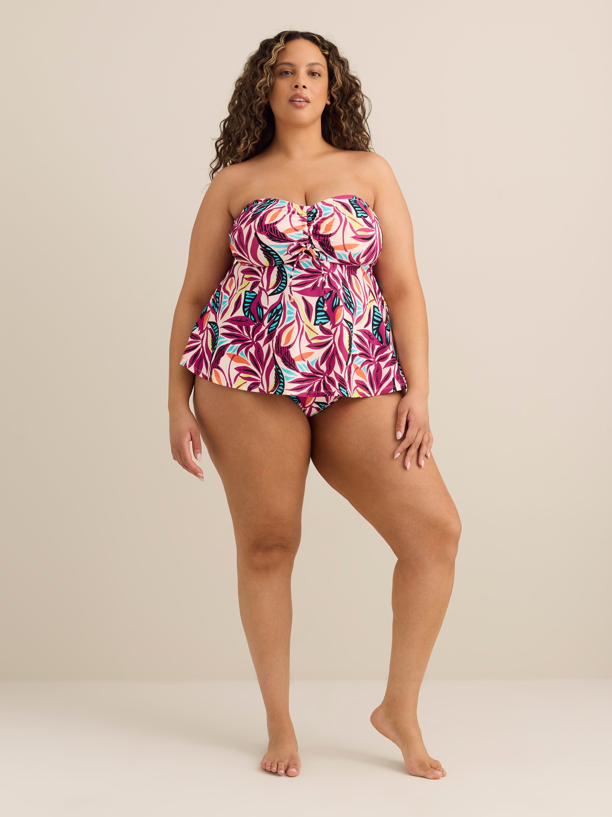 Printed Bandeau Tankini with Removable Straps