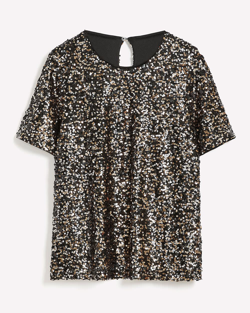 Short-Sleeve Sequins Crewneck Top
