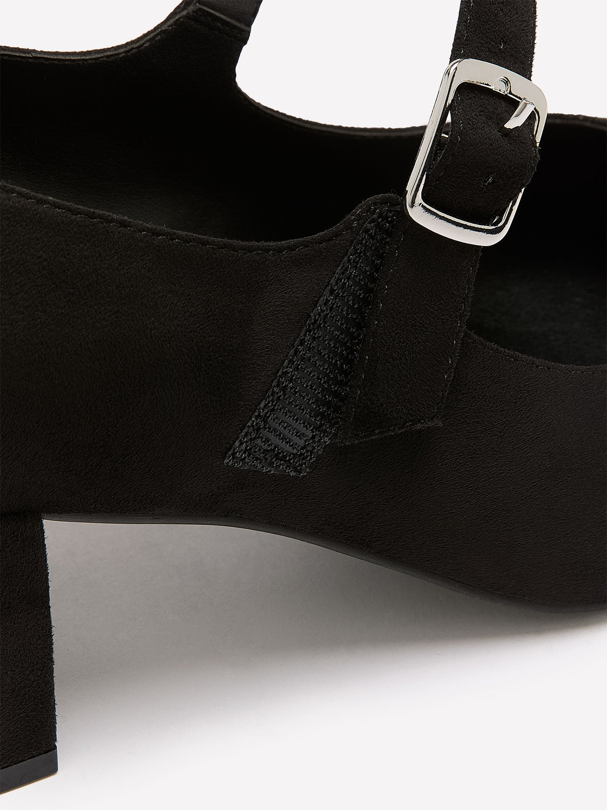 Wide Width, Marylou Black Microsuede Mid-Heel Strap Shoe