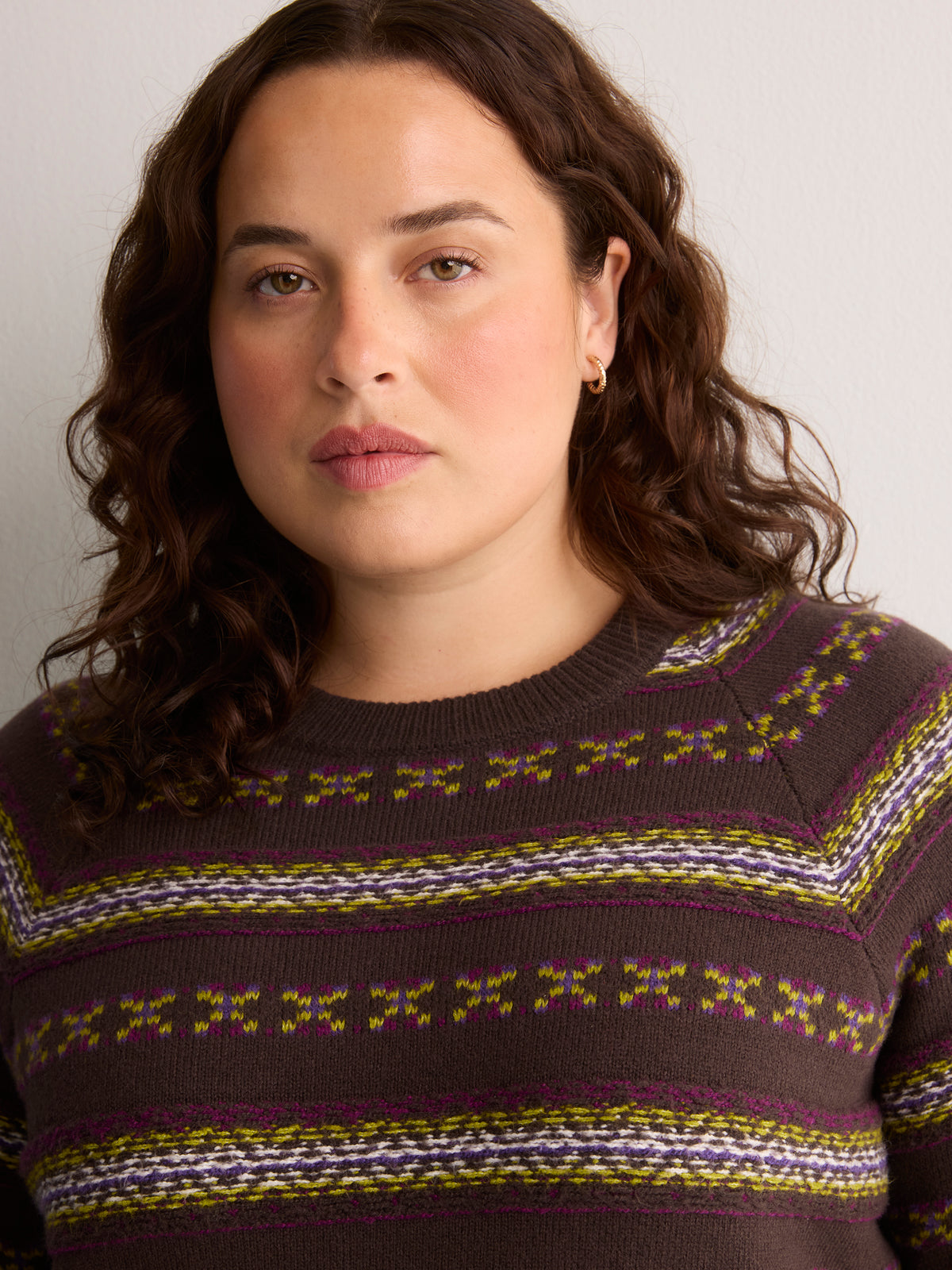 Brown Fair Isle Crew-Neck Sweater