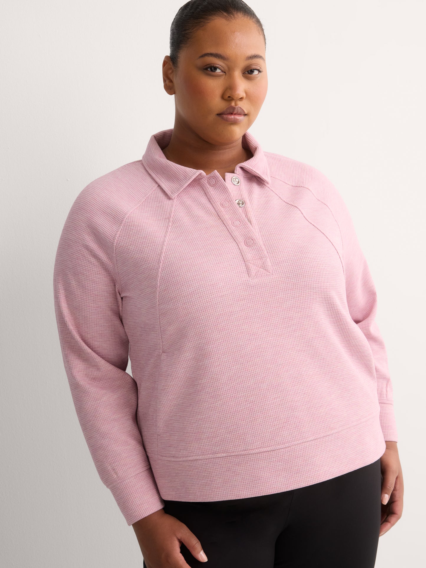 Fashion Flowy Waffle Knit Pullover with Collar - Active Zone