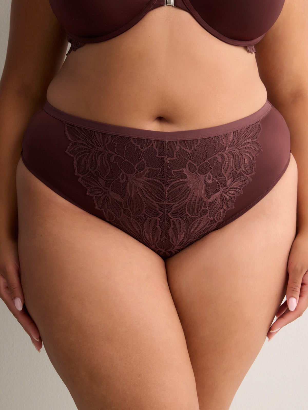 Brown Microfibre Thong with Lace - Déesse Collection