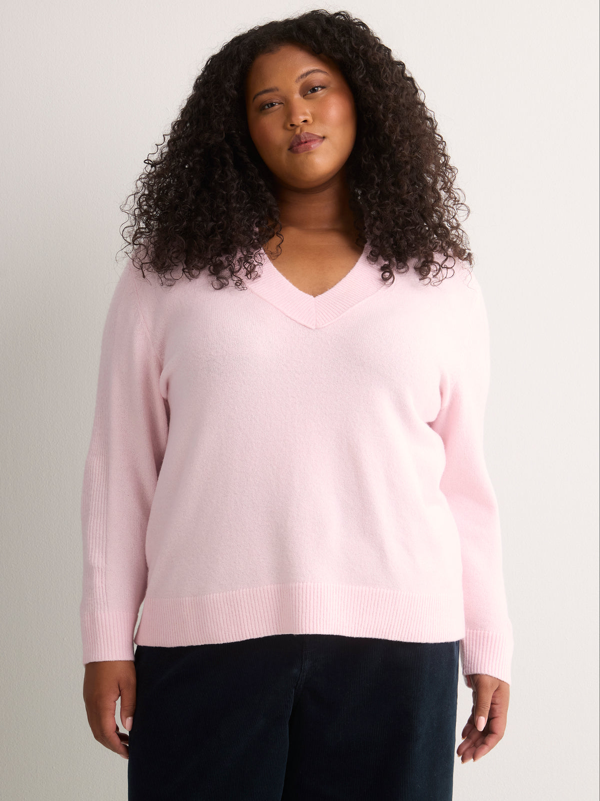 Pink Loose V-Neck Sweater