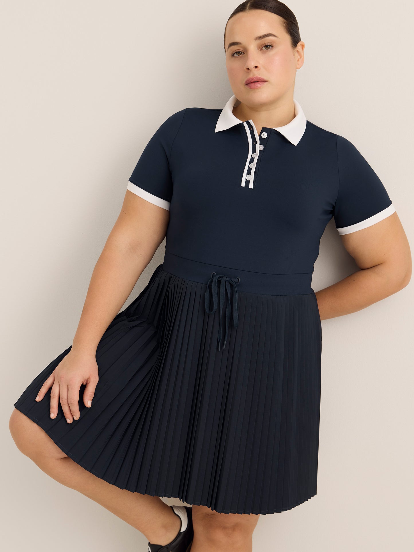 Dark Blue Pleated Polo Tennis Dress - Active Zone