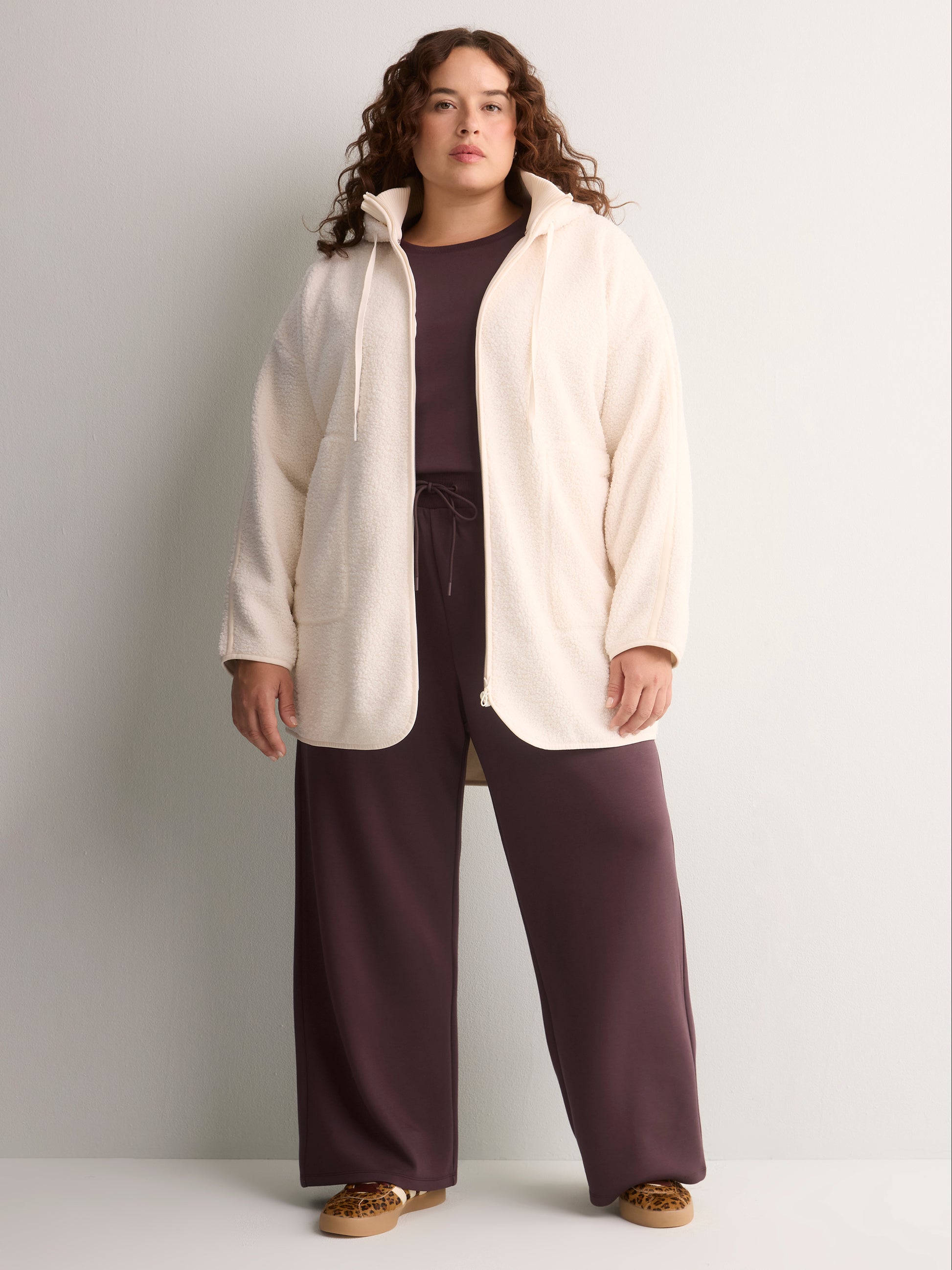 Long Hooded Mock-Neck Sherpa Jacket - Active Zone