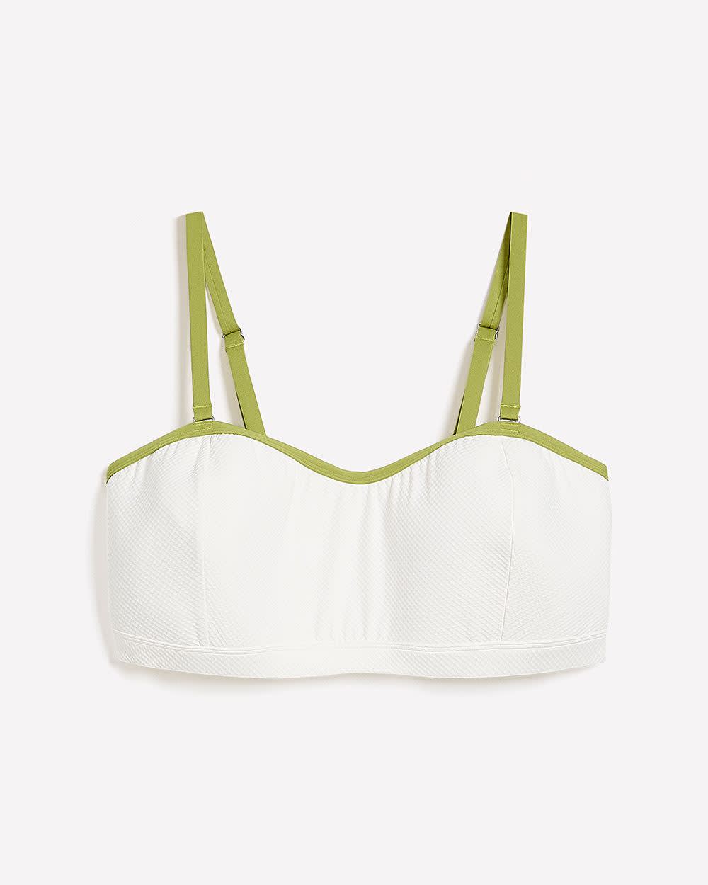 Bikini bandeau blanc texturé avec biais contrastant
