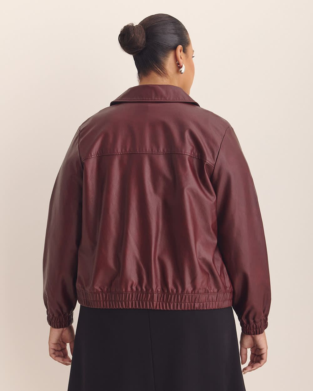 Short Faux Leather Bomber Jacket