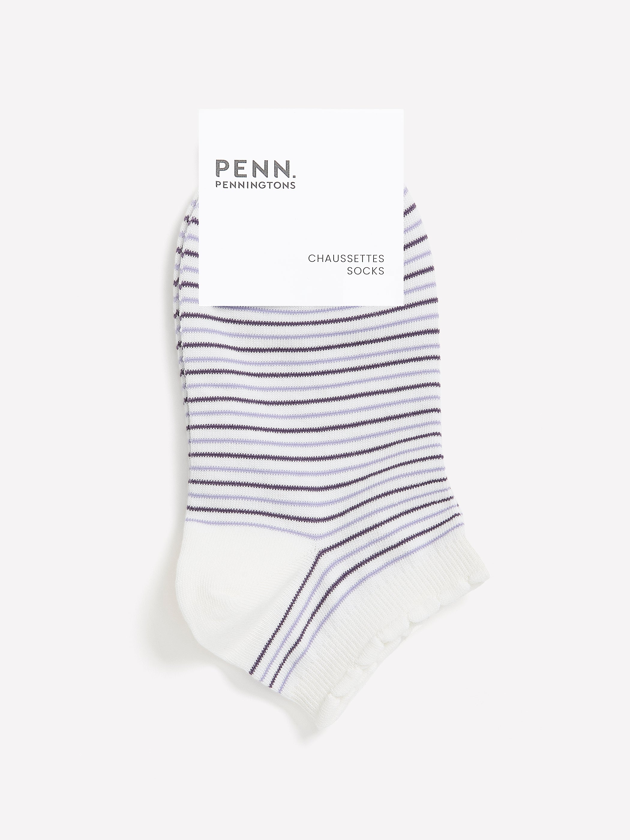 White Striped Ankle Socks with Scalloped Edge