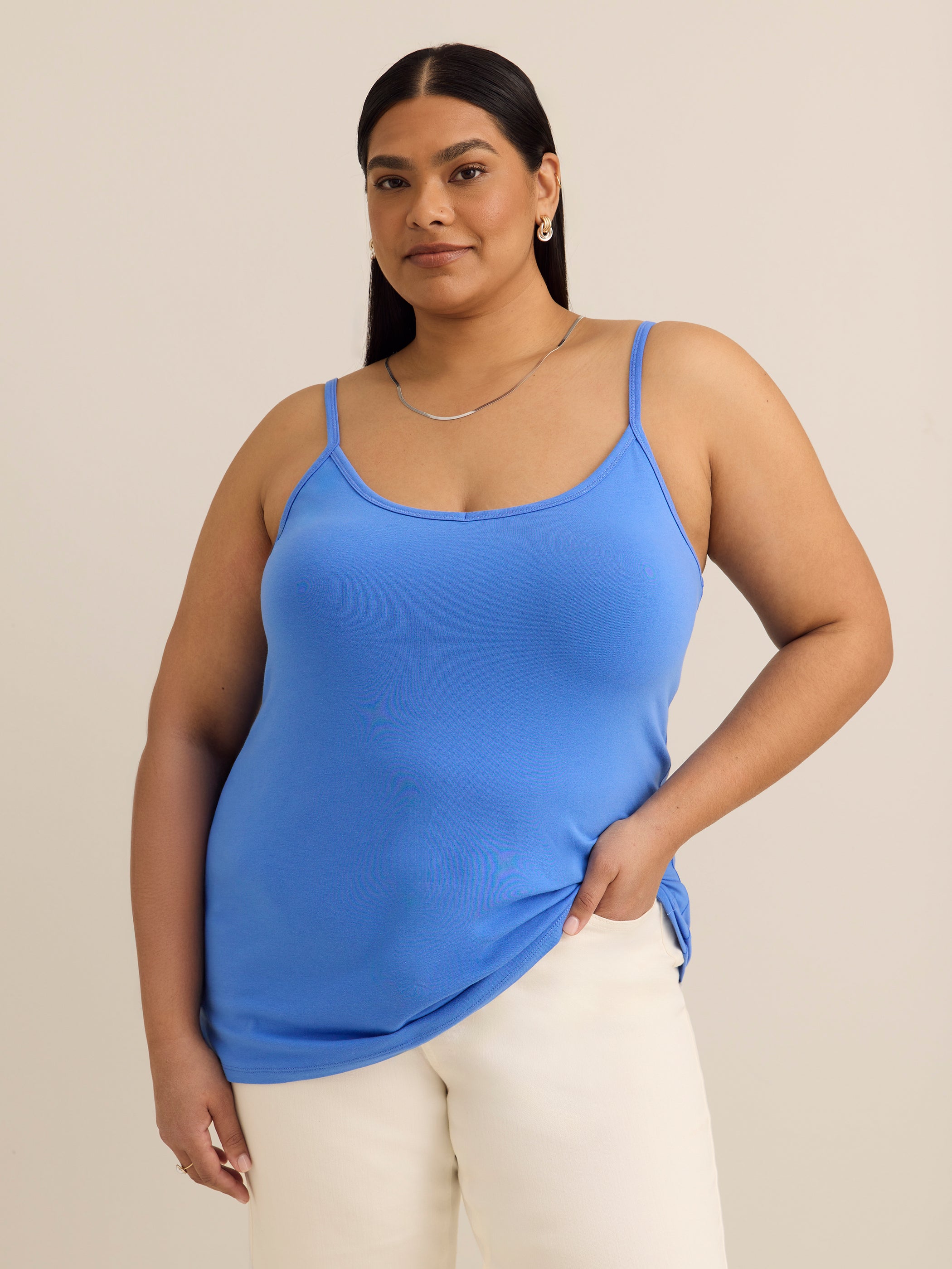 Solid Cotton Fitted Cami with Adjustable Straps