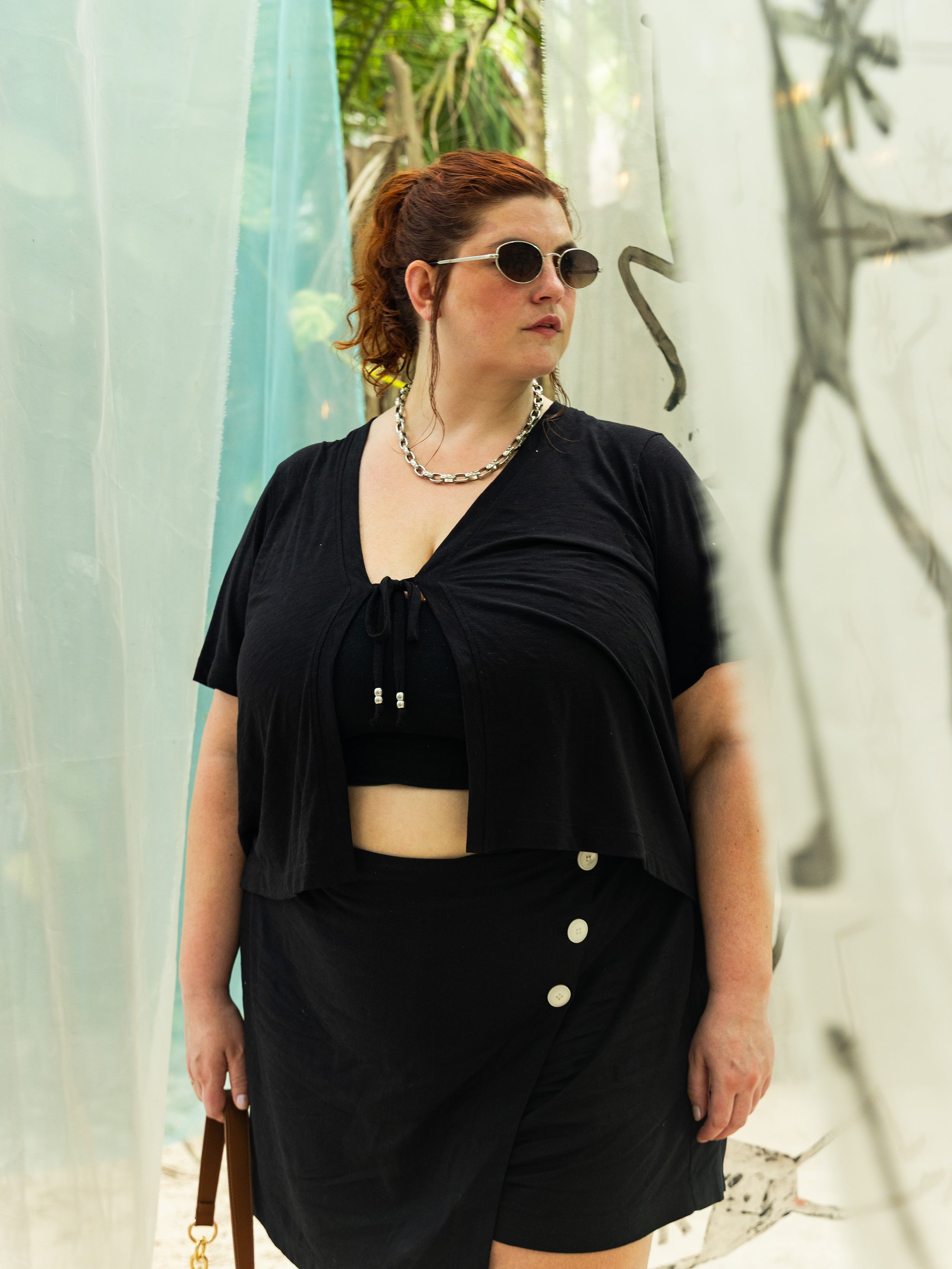 Linen-Blend Buttoned Skort
