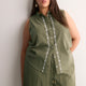 Sleeveless Buttoned-Down Shirt with Embroidery Placket