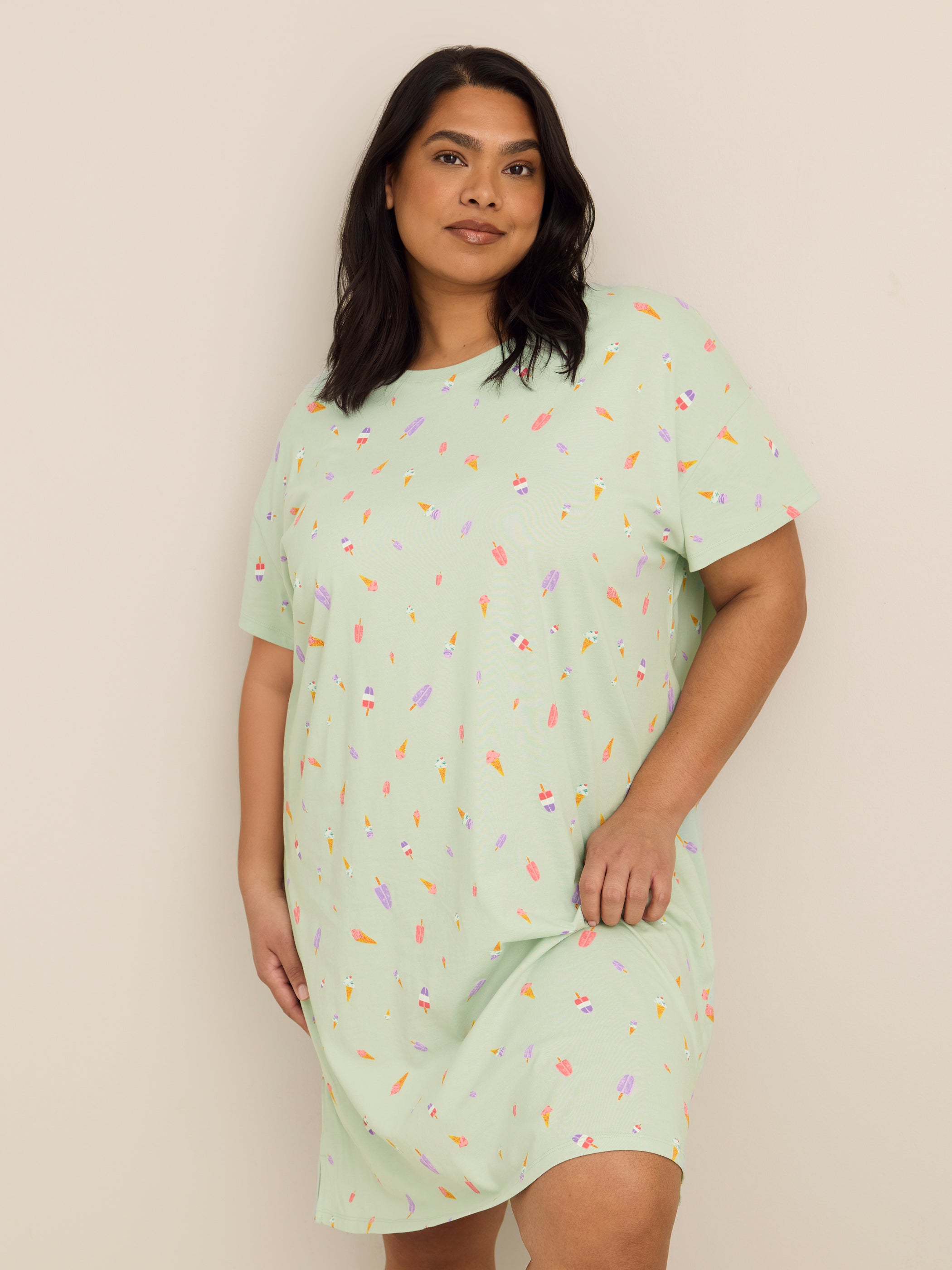 Green Ice Cream-Print Short-Sleeve Sleepshirt - ti Voglio