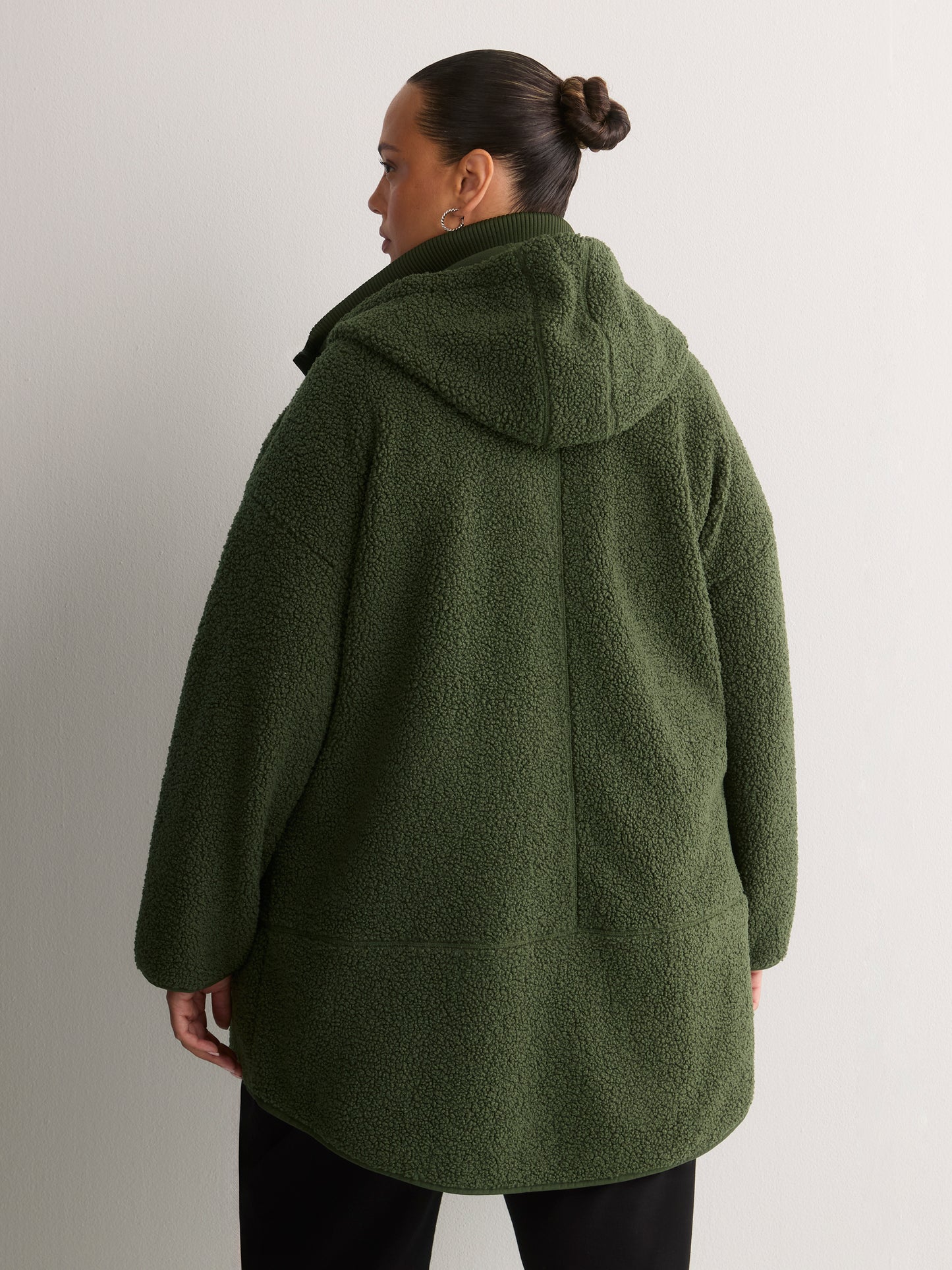 Long Hooded Mock-Neck Sherpa Jacket - Active Zone