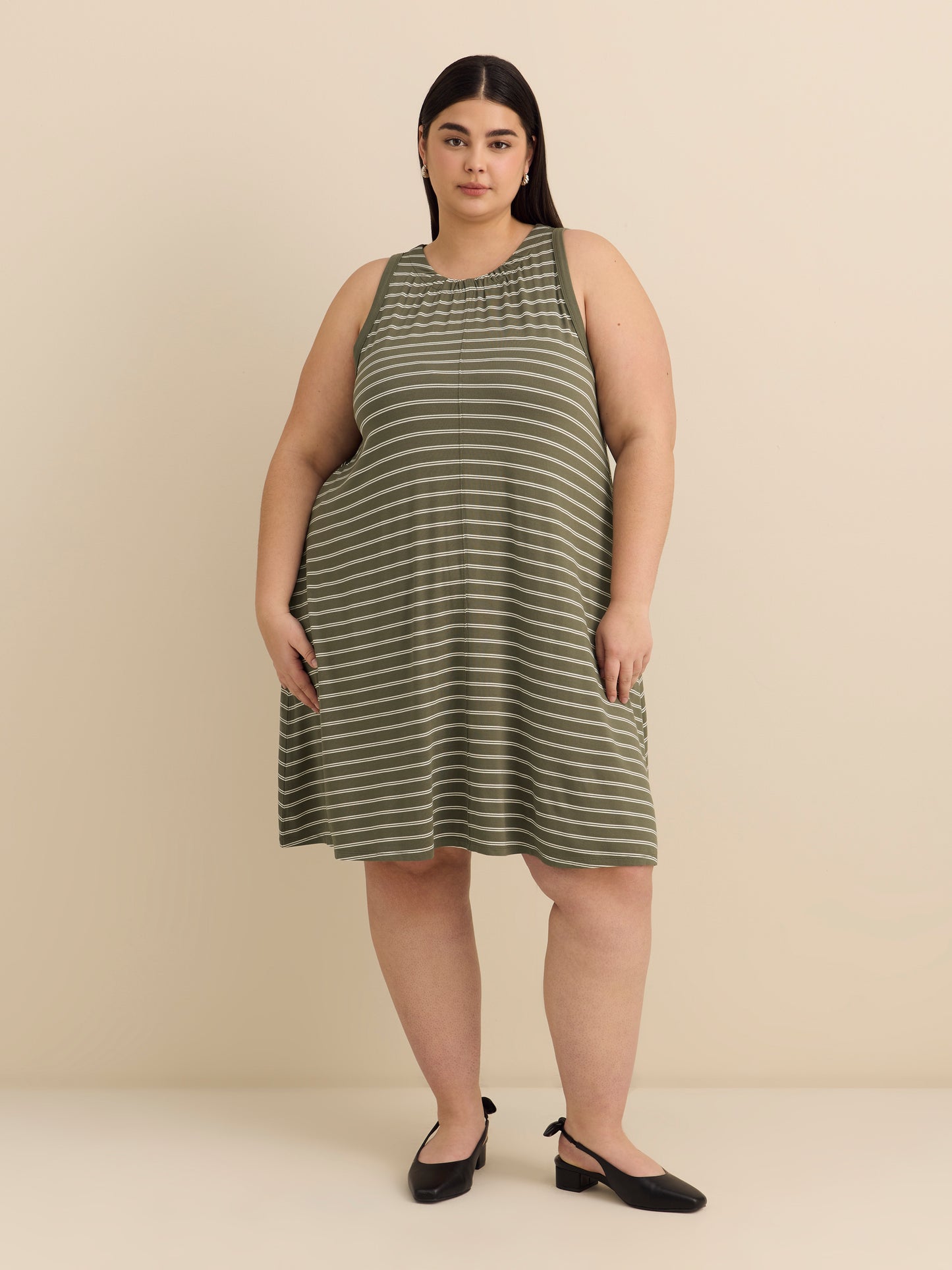 Yarn-Dyed Ribbed Halter Dress with Pockets