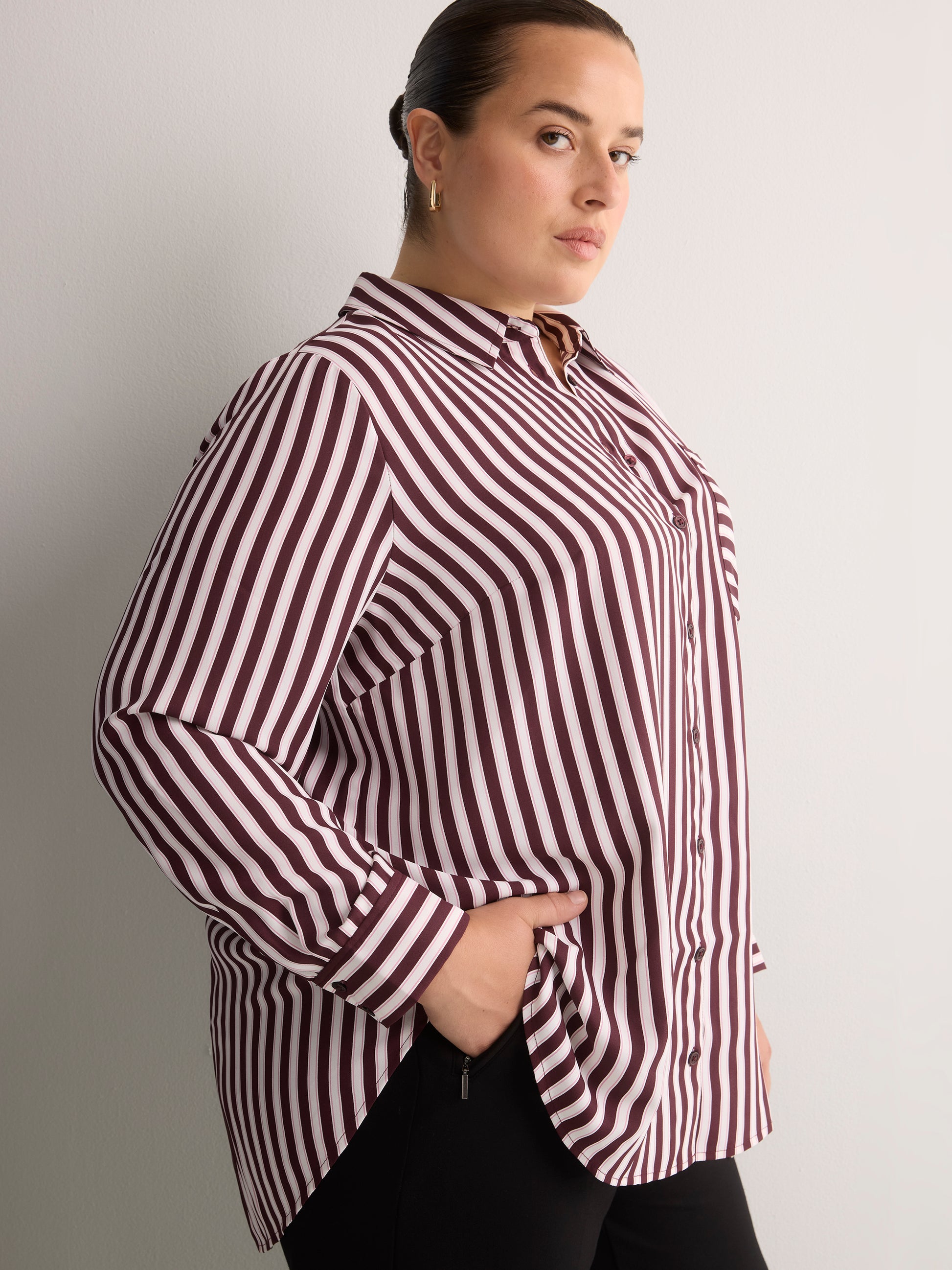 Responsible, Silky Buttoned Down Tunic Shirt